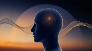 pineal gland activation illustration with glowing light above the head