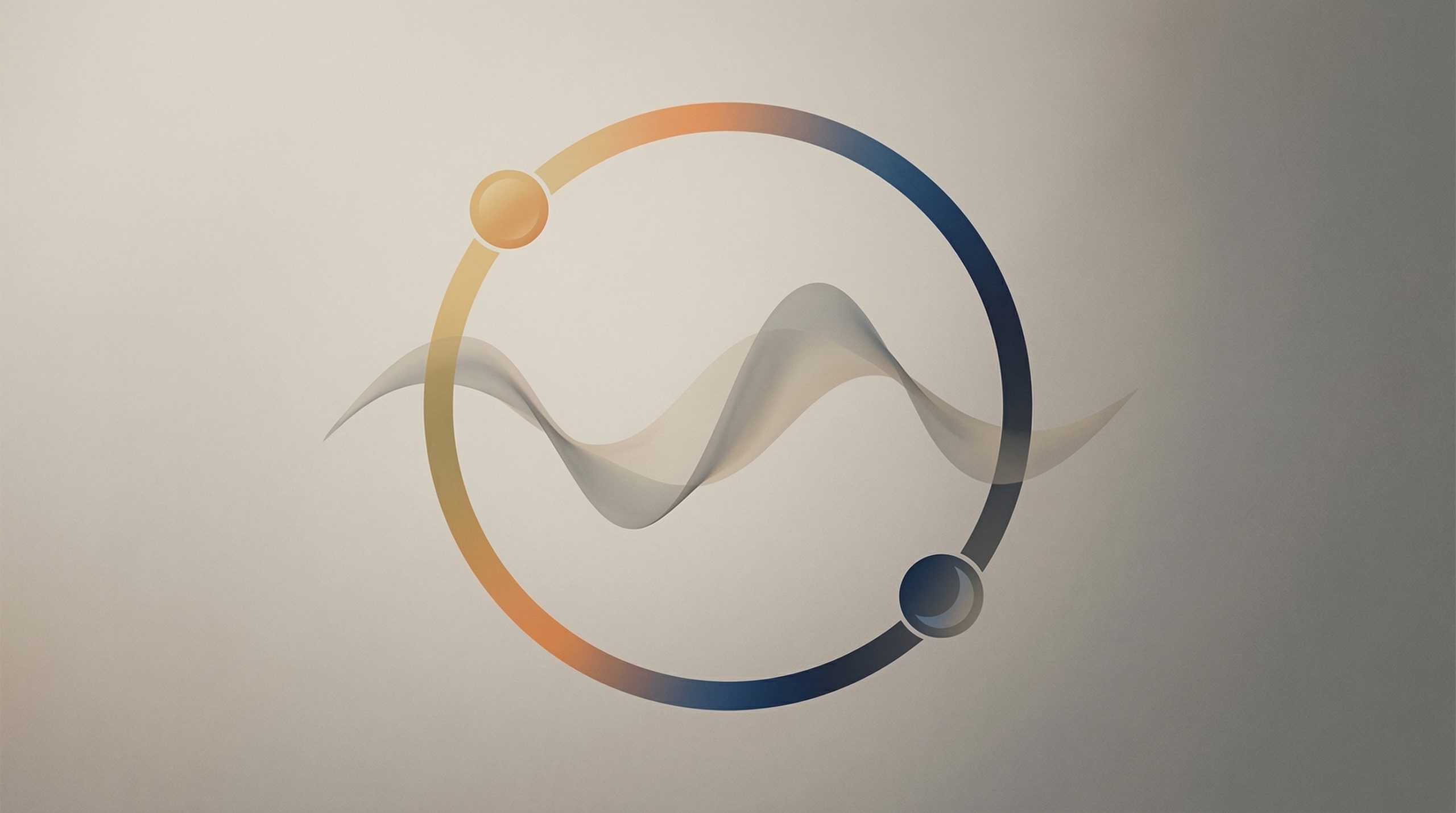 Abstract circadian rhythm ring with a calm breath waveform, showing balance and steady pacing (no medical claims).